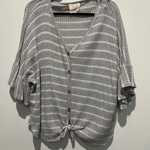 Gray Striped Button-Up Top